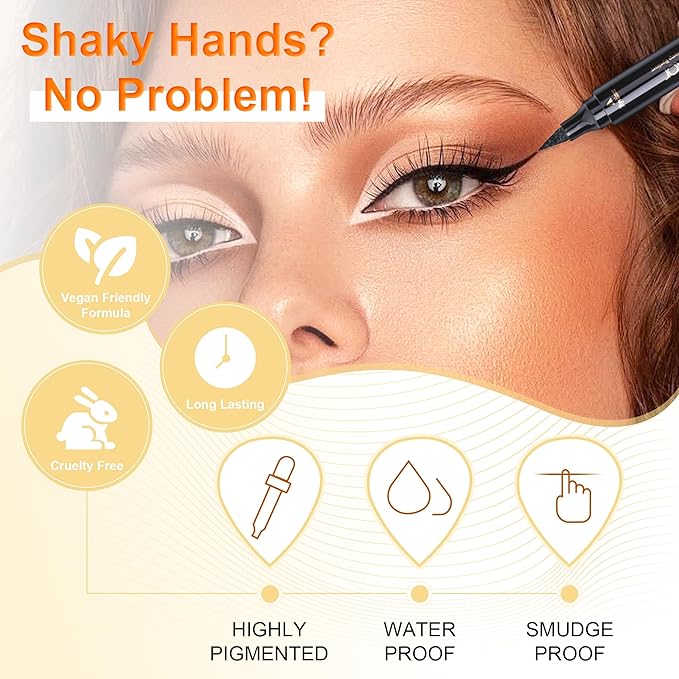 docolor Eyeliner Stamp Double-sided Liquid Winged Eye Liner Pen Waterproof Smudgeproof Long Lasting Wing Original Eyeliner Pen(2PCS,Black)