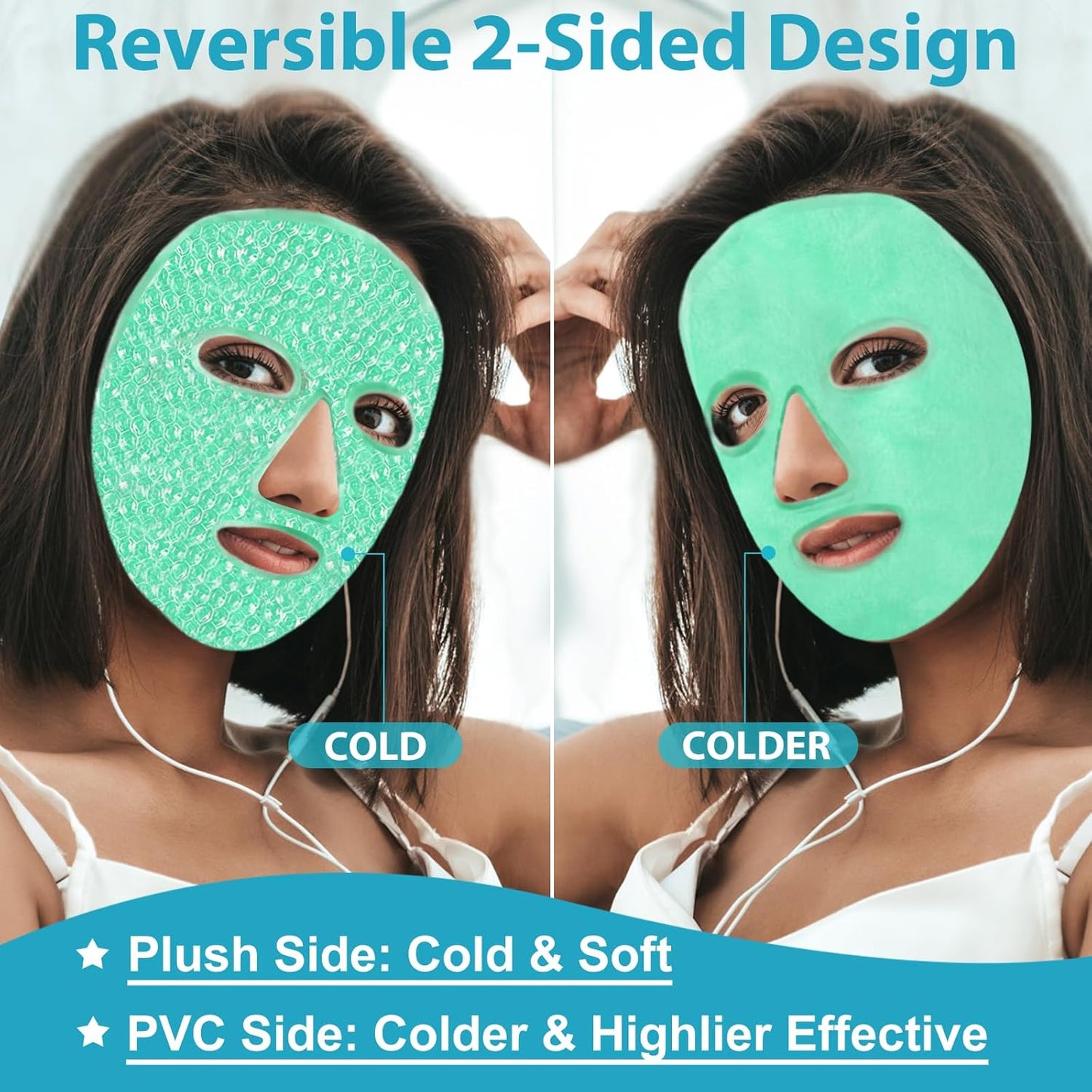 BeeVines Ice Face Mask, Cooling Gel Pack for Puffy Eyes, Cold & Hot Reusable Compress, Frozen Eye Packs Masks for Women for Dark Circles, Puffiness, Allergies & Headaches (Green)