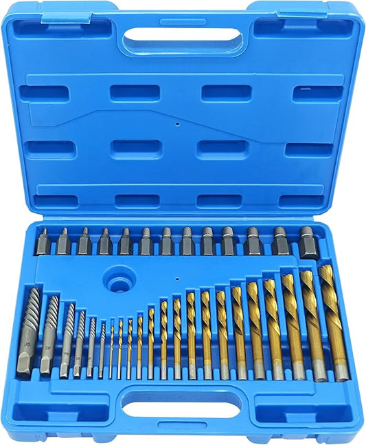 35-Piece Helical Screw Puller Bolt Puller Kit, Easy Removal Kit with Left Hand Drill Bit Multi-spline Puller for Stripping Damaged, Studs, Rusty, Fillet Bolts, Nuts and Screws Screw Remover