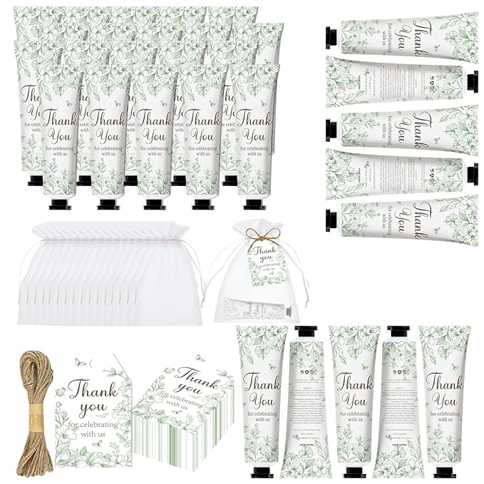 50 Sets Baby Shower Hand Cream Gift Set, Hand Cream Bulk and Lip Balm Bulk Bridal Shower Favors for Guests with Thank You Card and Organza Gift Bags, Thank You Gifts for Women