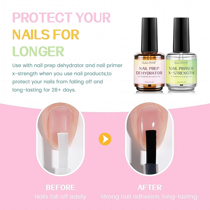 15ml Nail Prep Dehydrator&Nail Primer X-Strength Set, Nail Primer and Dehydrator for Acrylic Nails Nail Bonding Nail Care Kit with Nail Cuticle Oil and Nail Strengthener