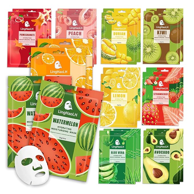 20 Pack Facial Sheet Face Mask Variety Set for All Skin Types,Hydrating Moisturizing Sheet Masks Combo
