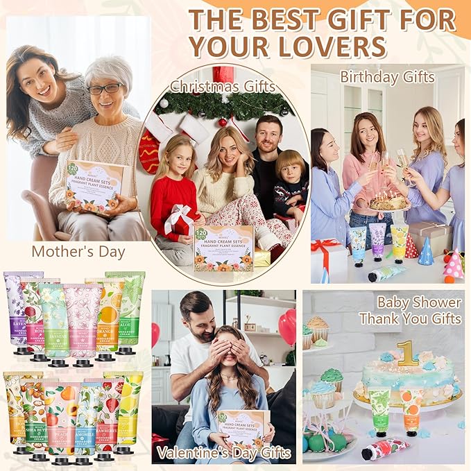 120 Pack Hand Cream Gifts Set For Women, Mini Hand Lotion Travel Size in Bulk for Dry Cracked Hands, Graduation Gifts, End of Year Teacher Appreciation Gifts, Thanksgiving Gifts, Party Favors