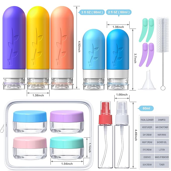 19 pack Travel Bottles for Toiletries, TSA Approved Silicone Travel Size Containers for toiletries Set, Refillable & Leakproof Travel Bottles Kit Travel Size Bottles