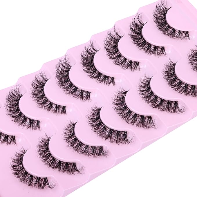 Cat Eye Lashes False Eyelashes Clear Band Natural Look Fluffy Faux Mink Lashes Wispy Soft Eyelashes Lightweight Handmade D Curl 8 Pairs Pack Eyelashes by GVEFETIEE