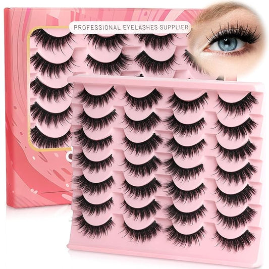 Ahrikiss Lashes Fluffy Eyelashes Wispy Thick False Eyelashes Spiky Manga Lashes D Curl Cat Eye Lashes Natural Look 3D Volume Anime Fake Eyelashes Faux Mink Lashes 14 Pairs Pack (Spike03)