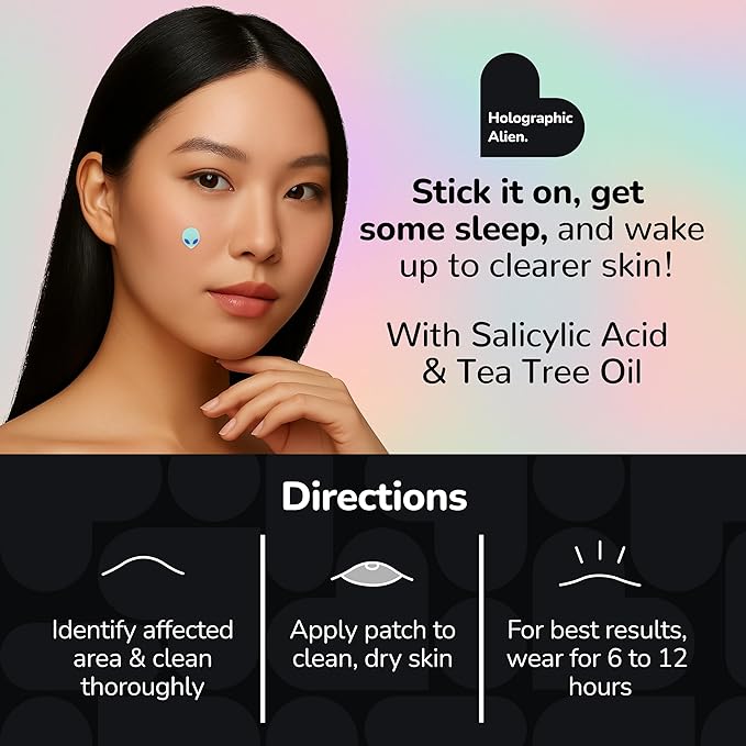 BioSwiss Pimple Patches, Holographic Alien Patch for Zits and Blemishes, Hydrocolloid Spot Stickers for Face and Skin, 100 Count