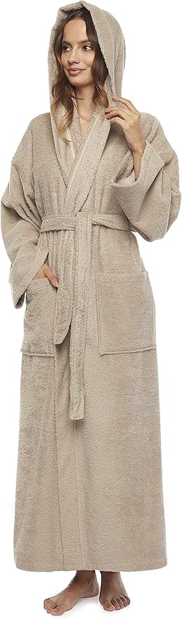 Arus Women's Hooded Classic Bathrobe Turkish Cotton Robe with Full Length Options