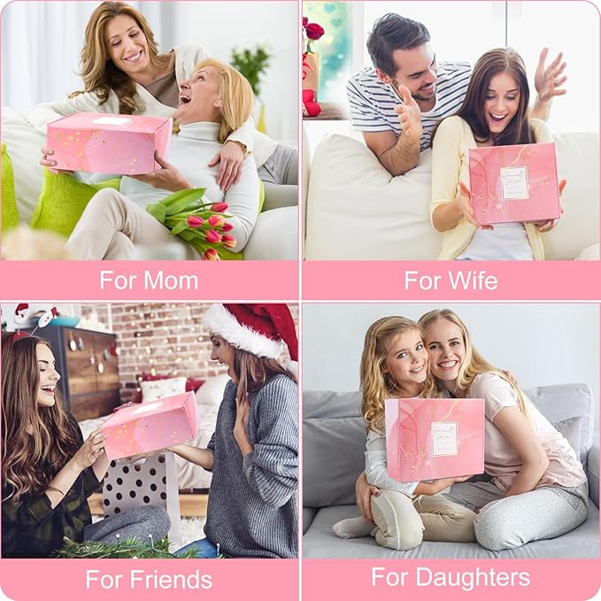 Birthday Gifts for Women Self Care Gifts Get Well Soon Gifts, Rose Relaxing Spa Gifts Basket Care Package, Luxury Flannel Blanket, Unique Mothers Day Idea Gifts for Mom Her Grandma Friend Sister Wife