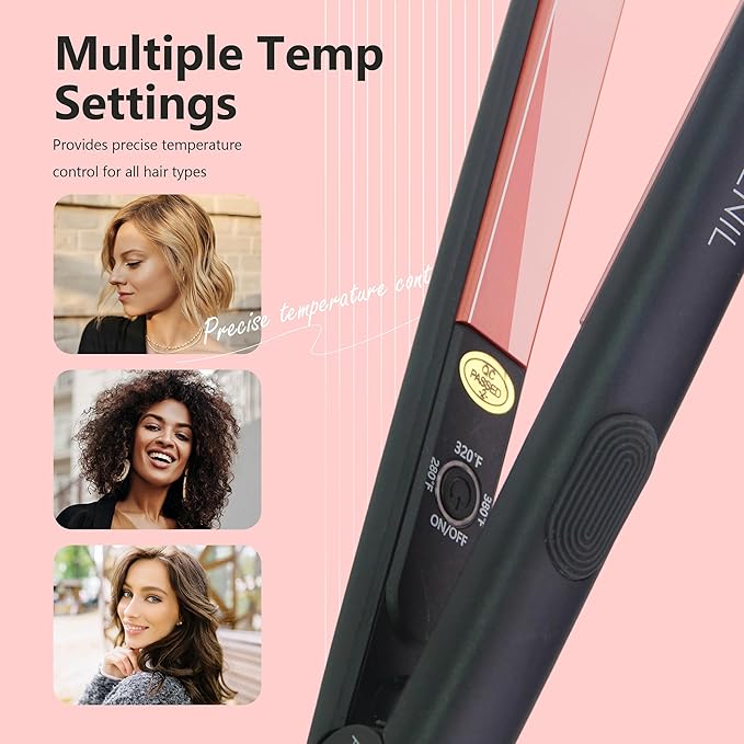 ANGENIL Mini Straightener Flat Iron for Short Hair, Dual Voltage Small Hair Straightener and Curler 2 in 1, Portable Mini Flat Iron for Short Edges, Front Bangs, Men's Beard, 3 Temp (280℉- 320℉ -380℉)