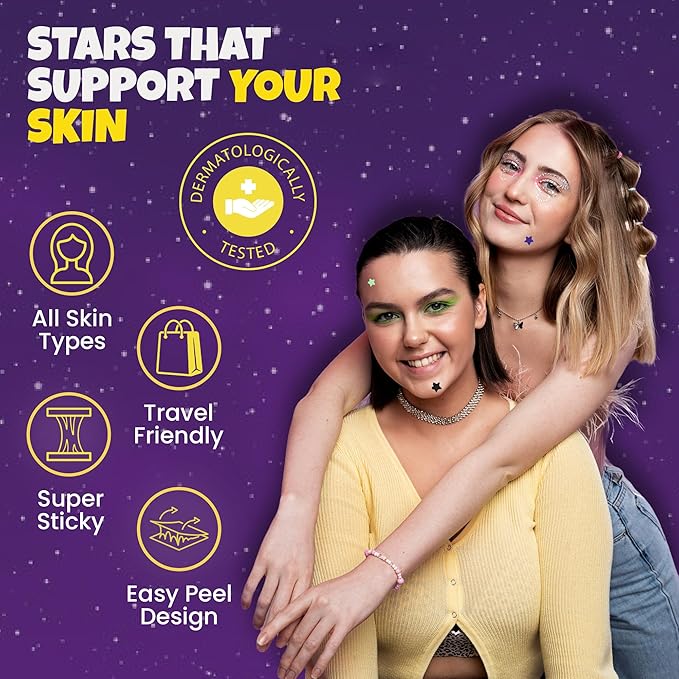 280Pcs Star Pimple Patches for Face - Hydrocolloid Acne Blemish Pimple Patches Cute Stars - Glitter, Regular, Glow in the Dark, Translucent 7 Colors, 3 Sizes Zit Stickers