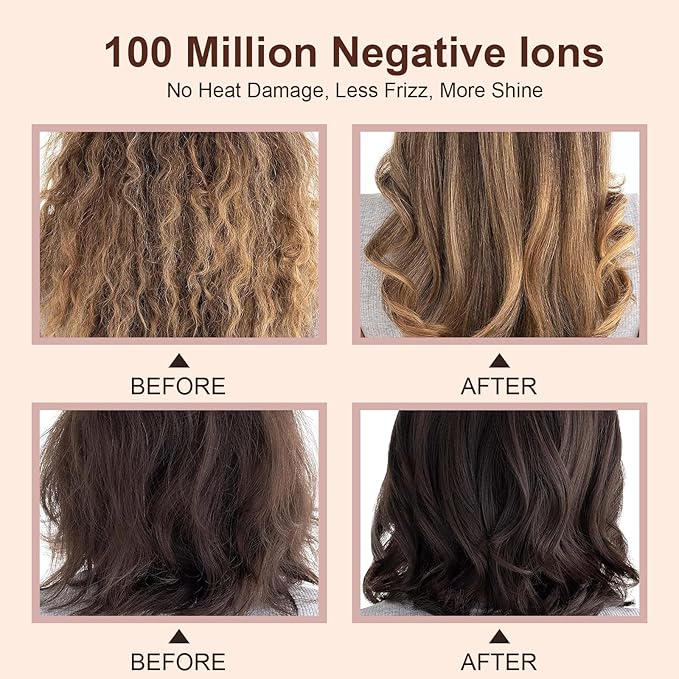 Big Size Dual Voltage Hot Air Brush Dryer, 4 in 1 Ionic Blowout Hair Dryer Brush & Styler Volumizer with 75MM Oval Titanium Barrel for Long & Thick Hair