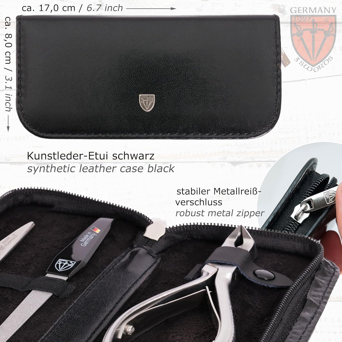 3 Swords Germany - brand quality professional TOE NAIL NIPPER and BEARD SCISSORS set STAINLESS STEEL INOX wave clipper, head cutter with case for ingrown toe nails pedicure by 3 Swords (219)