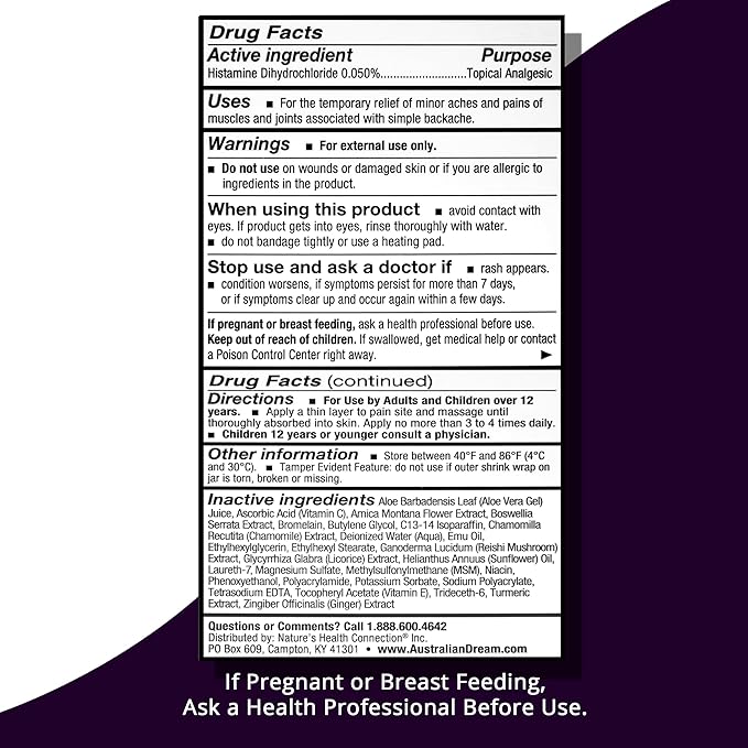Australian Dream Back Pain Cream - Soothing, Non-Greasy Muscle Pain Relief Cream - Good for Neck, Back, Body, or Muscle Aches - 4 oz Jar