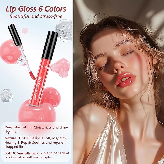 Dmsky 24 Pack Lip Gloss Set, 6 Colors Shiny Soft Lip Gloss Bulk, Lip Oil for Dry Cracked Lips Moisturizing Nourishing,Lip Stain With Rich Varied Colors For Girls and Women Makeup