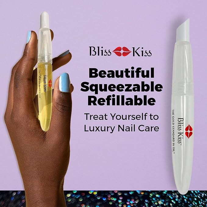 Bliss Kiss Refillable Squeeze Cuticle Oil Pen, Empty 3-Pack, Ideal for Nail Growth Oil and Nail Oil Application