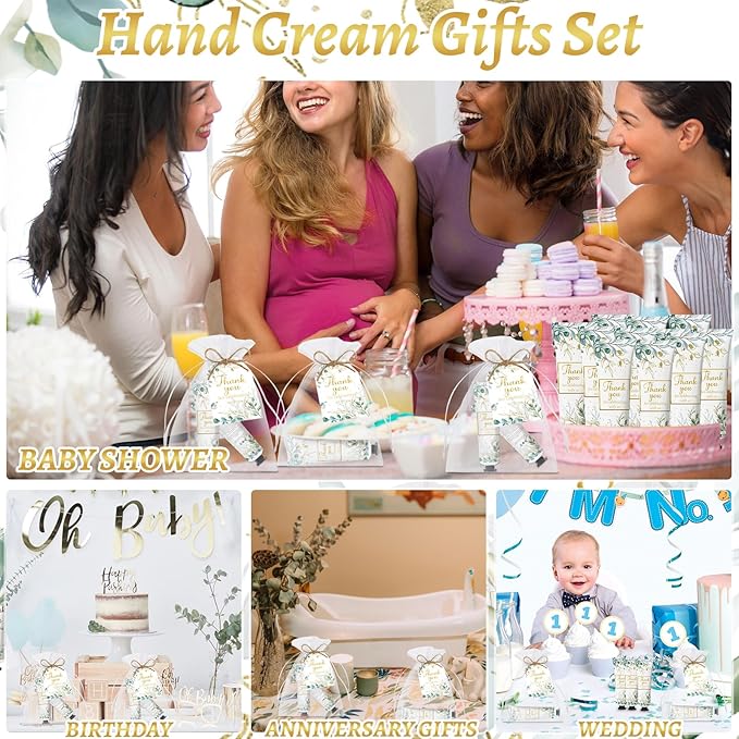 50 Sets Greenery Baby Shower Hand Cream Bulk Gifts, Wedding Bridal and Baby Shower Party Favors for Guests,Travel Size Hand Lotion Set with Thank You Card and Organza Gift Bags(greenery)
