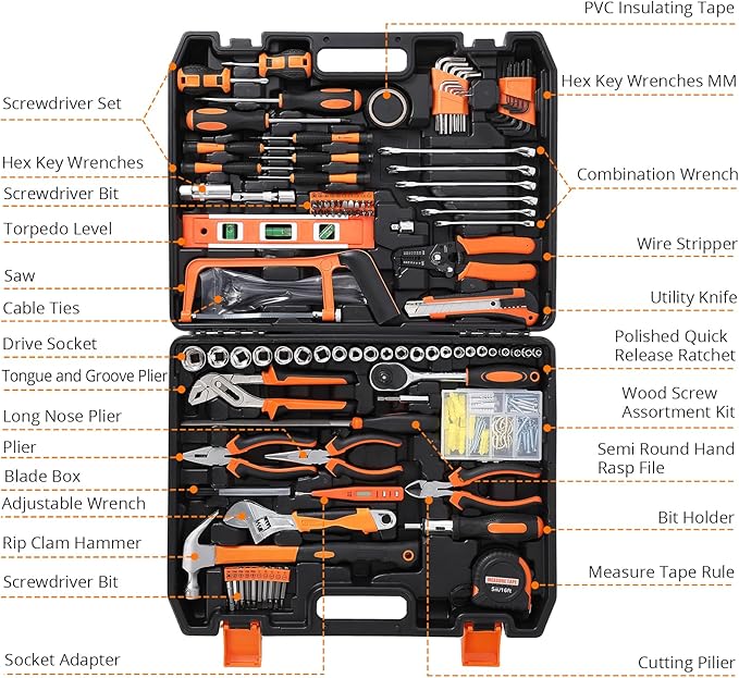 236 Piece Socket Wrench Auto Repair Tool Combination Package Mixed Tool Set, General Household Home Repair and Mechanic's Hand Tool Kit Set with Plastic Toolbox Storage Case
