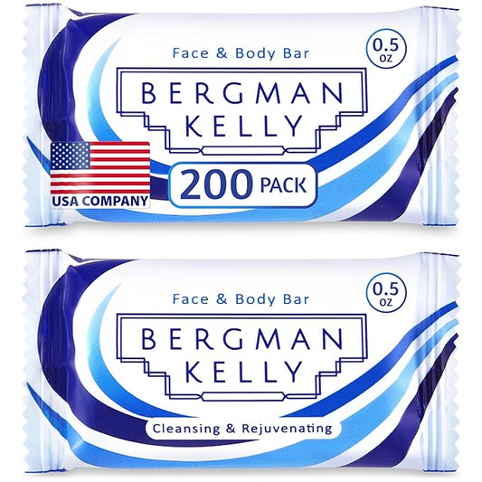 BERGMAN KELLY - Hotel Soap Bars - White Tea, 0.5 oz, 200 PK - Travel Size Luxury Bulk Amenities Bar Soap - Mini Individually Wrapped Rectangular Soap, Small Toiletries for Airbnb, Motel, Guest Bath