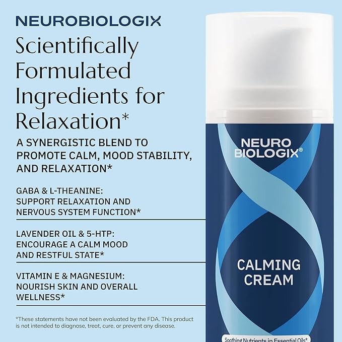 Calming Cream with GABA & L-Theanine – Fast-Absorbing for Relaxation & Mood Support – Soothing with Lavender Oil, 5-HTP & Magnesium – Non-Greasy, Easy to-Use Pump – 3.2oz Bottle
