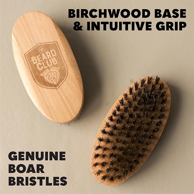 Beard Club Men's Boar Bristle Brush - Birchwood Grooming Tool for Styling, Taming and Healthy Beard Growth
