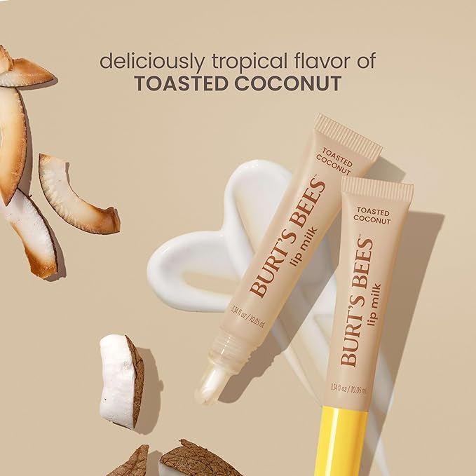 Burt’s Bees Lip Milk, Daily Lip Moisturizer, Toasted Coconut, Vitamin Enriched Moisturizing Lip Balm with Almond Milk and Jojoba Oil, Hydrating for Softer Lips, 1 Tube, 0.34 Fl Oz