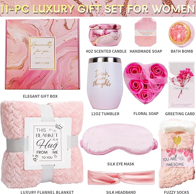 Birthday Gifts for Women, Gift Baskets for Women, Self Care & Get Well Soon Gifts, Rose Relaxing Spa Gift Baskets, Unique Gift Baskets for Mom Girlfriend Sister Wife Grandma