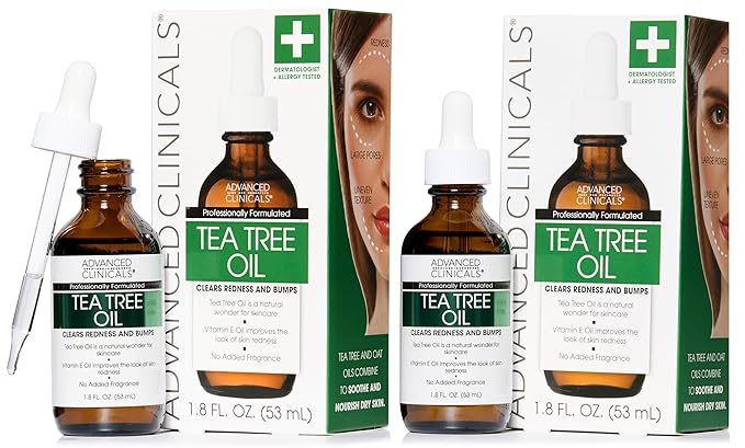 Advanced Clinicals Tea Tree Oil For Skin Facial Serum | Tea Tree Serum For Face With Vitamin E + Botanicals To Help Improve Appearance Of Large Pores & Skin Tone For Smoother Looking Skin, 2-Pack