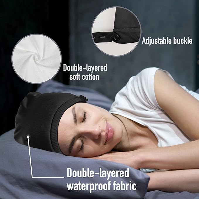 Castor Oil Pack Wrap for Head,Elastic and Reusable Hat Organic Cotton for Women Sleeping,Double Waterproof Layers Castor Patch Kit for Thinning, Balding, Dry and Damaged Hair