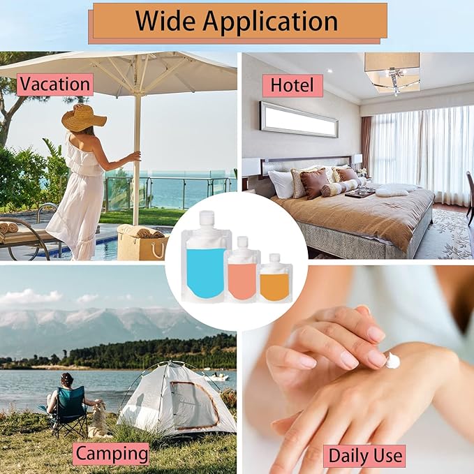 29 PCS Travel Size Refillable Empty Squeeze Pouch TSA Approved Travel Pouches for Toiletries Liquid Travel Containers Leak Proof Portable Travel Fluid Makeup Packing Bag for Cosmetics 30/50/100ml