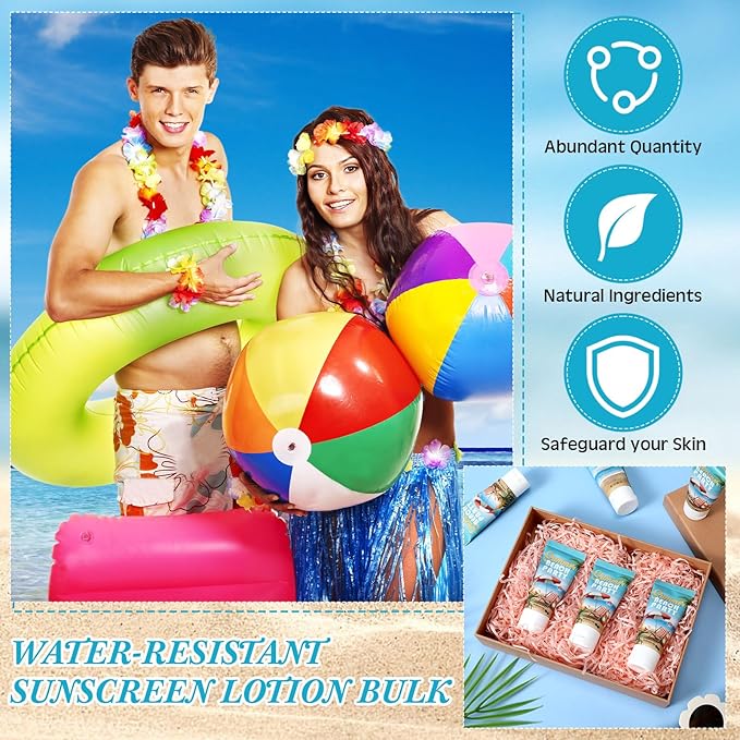 24 Pcs Mini Sunscreen Bulk for Summer Wedding Party Spf 30 Water Resistant Sunscreen Lotion Bulk 1oz Travel Size for Thank You Gifts Wedding Party Supplies(White Cream,Beach)