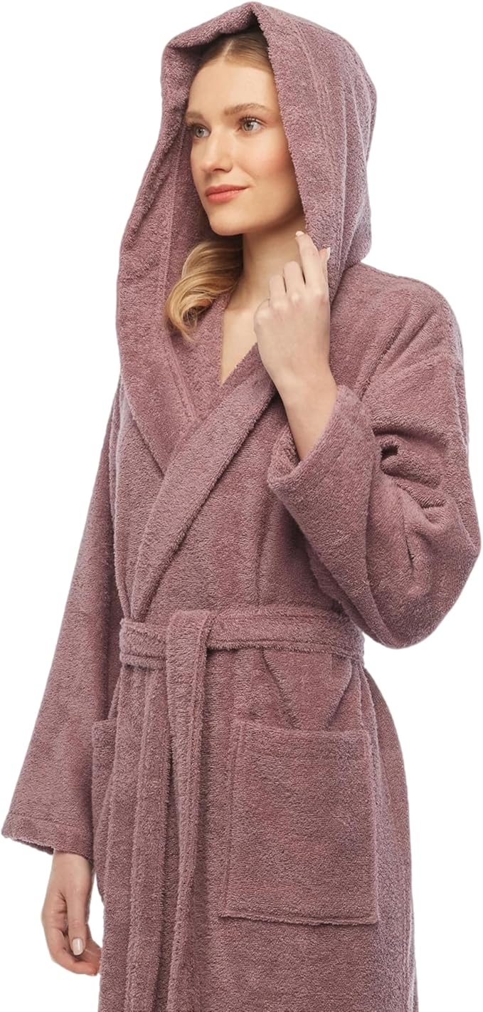 Arus Women's Hooded Classic Bathrobe Turkish Cotton Robe with Full Length Options