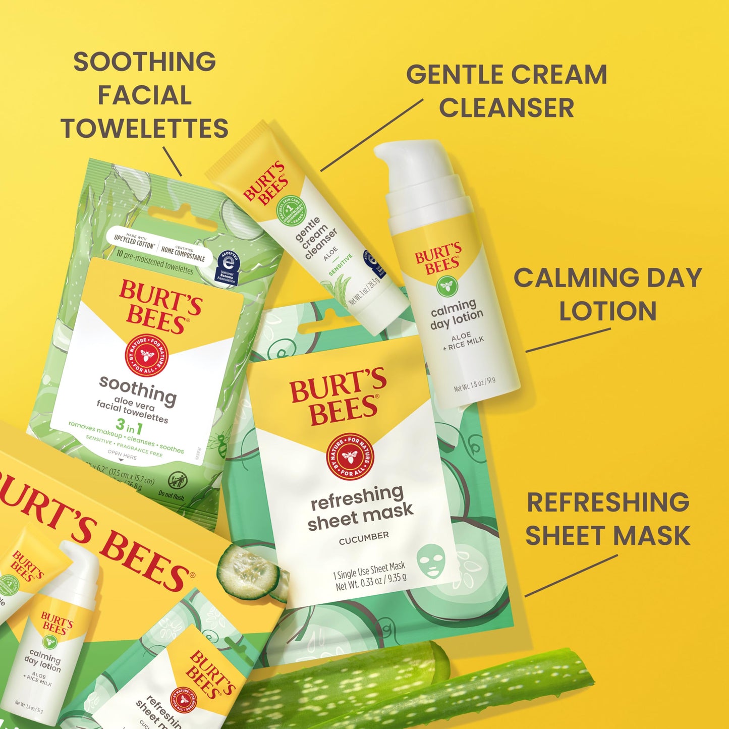 Burt's Bees Back To School Dorm Essentials, Calming Night Cream, With Aloe and Rice Milk, Face Moisturizer For Sensitive Skin, 98.8 Percent Natural Origin, 1.8 oz. Tub