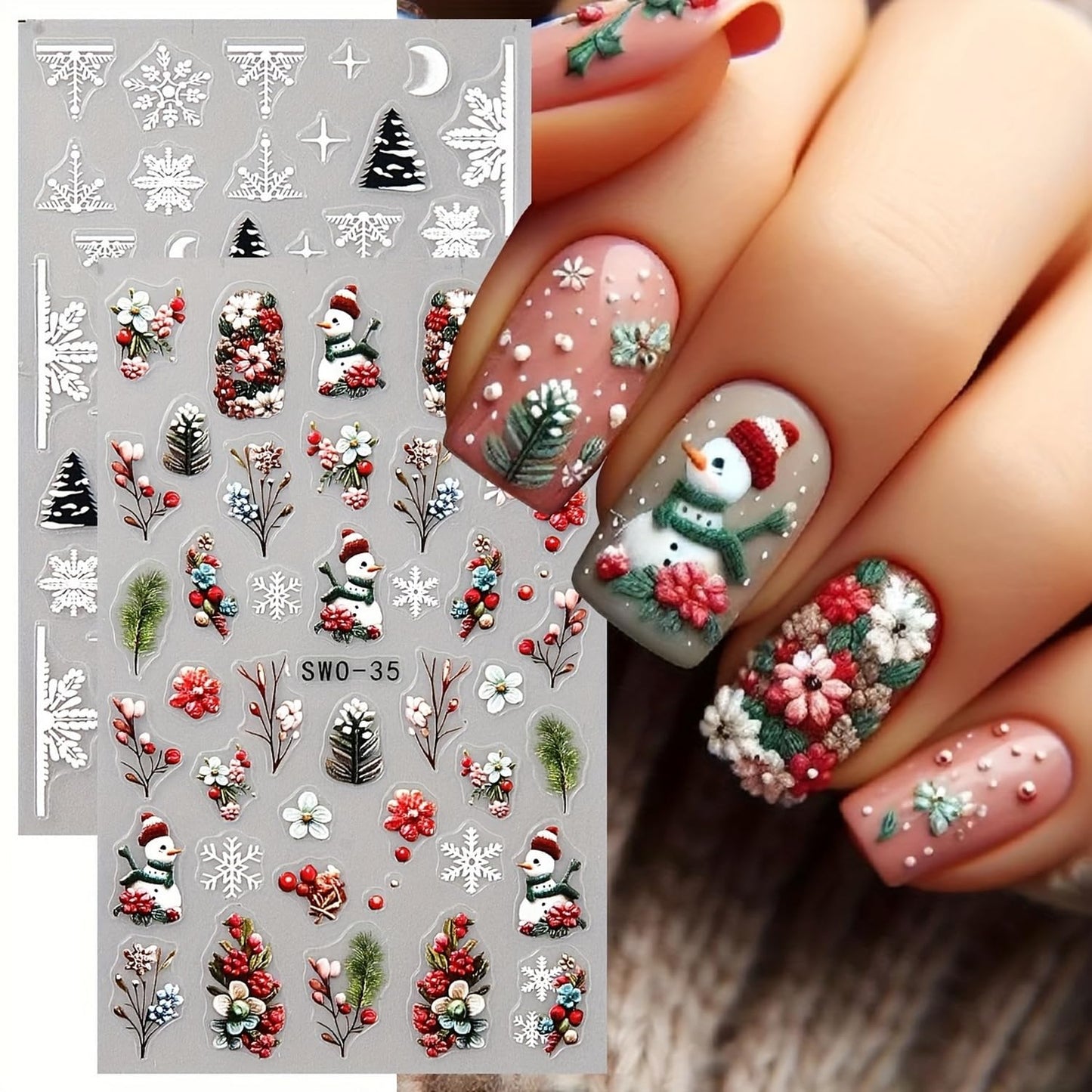 8 Sheets 5D Christmas Nail Art Stickers Self-Adhesive Embossed Cute Santa Claus Reindeer Xmas Tree Designs Cartoon DIY Xmas Nail Art Stickers Decals Christmas Nail Supplies for Women Nails Art Decor