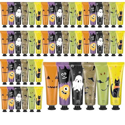 48 Pack Halloween Hand Cream Gift Sets for Women Ghost Mini Hand Lotion Bulk Travel Size Moisturizing Cream Halloween Party Favors Gifts for Stocking Stuffers 6 Natural Plant Fragrances