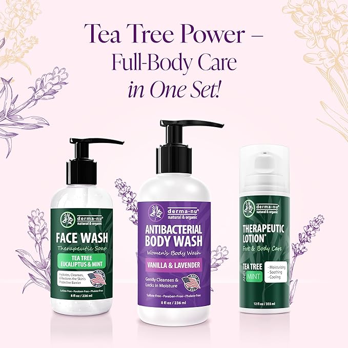 Antibacterial Body Wash for Women – Tea Tree Body Wash for Jock Itch, Athlete’s Foot, Eczema & Back Acne – Deep Cleansing & Nourishing – Relaxing Lavender & Vanilla Scent Safe for All Skin Types 8oz