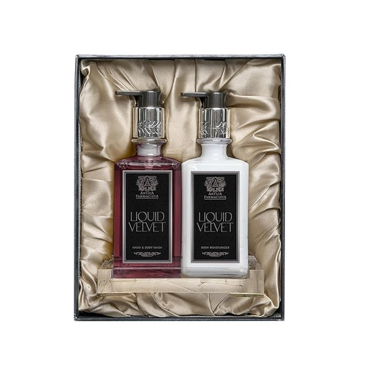 Antica Farmacista Liquid Velvet Acrylic Bath & Body Gift Set - Moisturizing Scented Lotion - Premium Hand Wash - With Acrylic Tray - Mother's Day Skincare Gift - Hand & Skin Hydration - Liquid Velvet