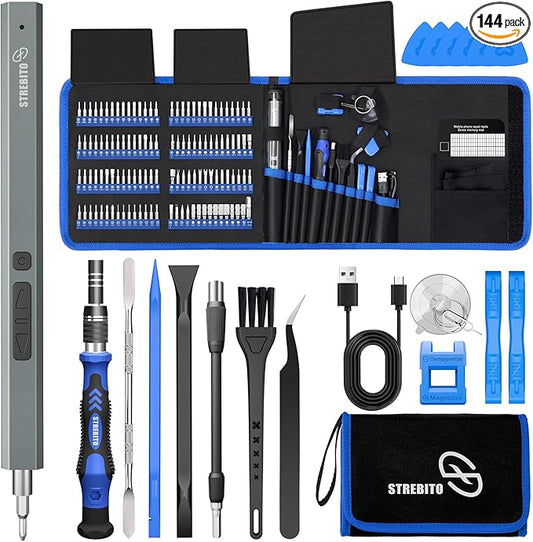 STREBITO Mini Electric Screwdriver, 144-Piece Electric Precision Screwdriver Set Small Power Screwdriver Cordless Rechargeable, Electronic Repair Tool Kit for PC, Computer, Laptop, Phone, RC Drone