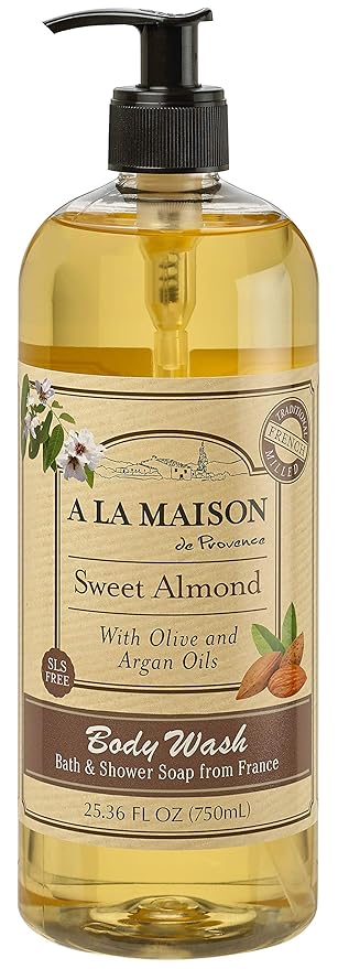 A LA MAISON French Hydrating Liquid Body Wash, Sweet Almond - Natural Body Wash Made with Essential Oils - Biodegradable, Plant-Based, Vegan, Cruelty-Free, Alcohol & Paraben Free (25.36 oz, 1 Pack)