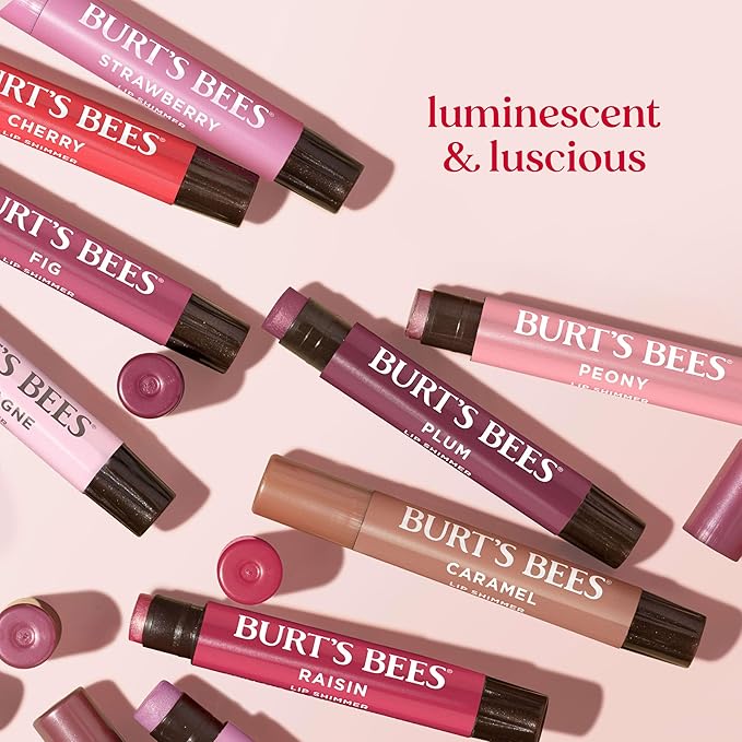 Burt's Bees Lip Shimmer Nude Collection, Tinted Lip Balm Stick, Moisturizing for All Day Hydration with Natural Glowy Pigmented Finish & Buildable Color, 3 Warm Shades; Value Pack, 3 Tubes x 0.09 Oz