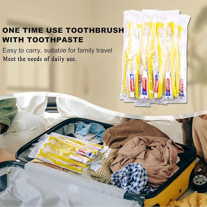 Disposable Toothbrushes with Toothpaste,1500 Pack Yellow Hollow Individually Wrapped Disposable Travel Toothbrushes Kit in Bulk for Homeless,Nursing Home,Hotel,Charity