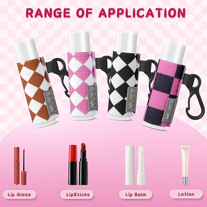 Chapstick Holder Keychain, Lip Balm Holder Sleeve Pouch with Clip On, Lip Gloss Lipstick Holder Keychain Fits More Standard Lip Balm, Gift for Women Girls Boys and Man(Checkerboard)