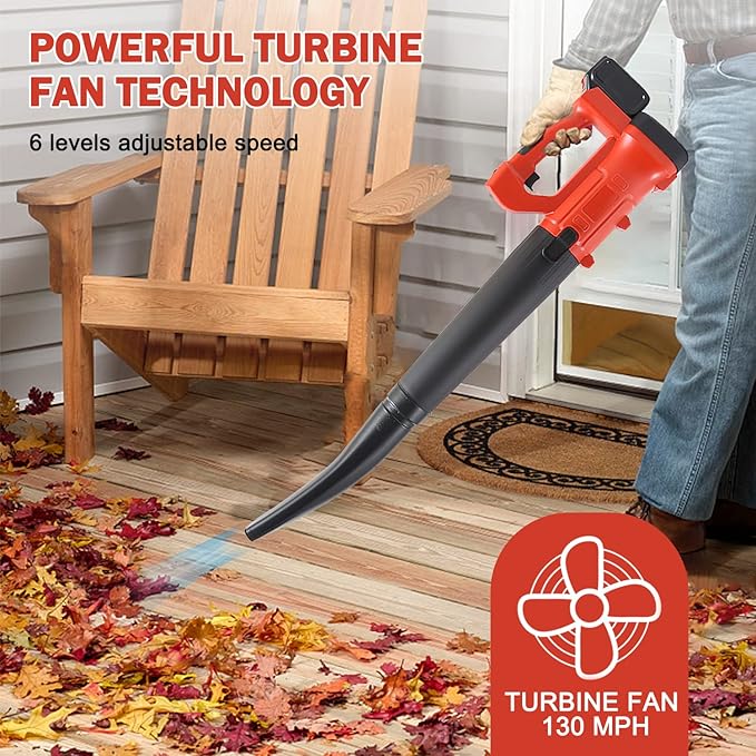 Cordless Leaf Blower, 21V 215CFM Elecrtic Leaf Blower with 4.0Ah Battery & Fast Charger, Portable Leaf Blower with 2 Section Tubes & 6 Speed Control for Blowing Leaves, Snow Debris & Dust Red