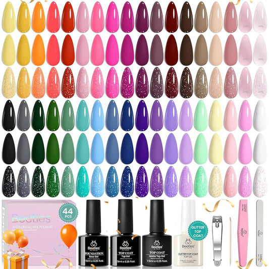 beetles Gel Polish Vivid Seasons, Fall Gel Nail Polish Set, 36 Colors Yellow Burgundy Purple Pink Jelly Shades, 45pcs with Base & Top Coat, UV LED Soak Off DIY Salon Set, Gift for Women & Girls