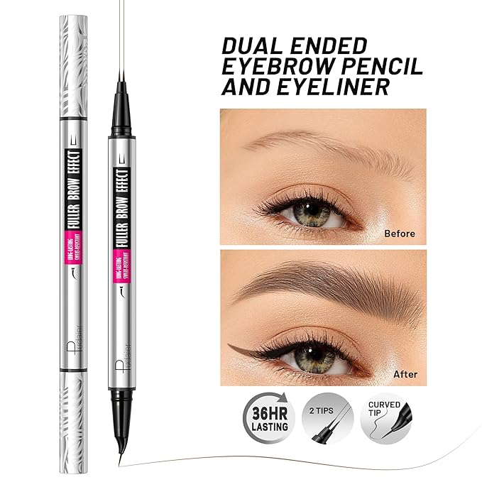 2 Pack 2 Fine Tip Eyebrow Pen, Waterproof Filling Faux Brow Makeup Pencils for Women with Precise Curved Brush-Tip to Fast Create Natural Hair-Like Brows, Last All-Day (Natural Brown)