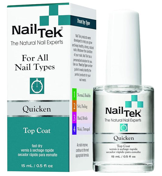 Nail Tek Quicken, Fast Drying Top Coat for All Nail Types, 0.5 oz, 1-Pack