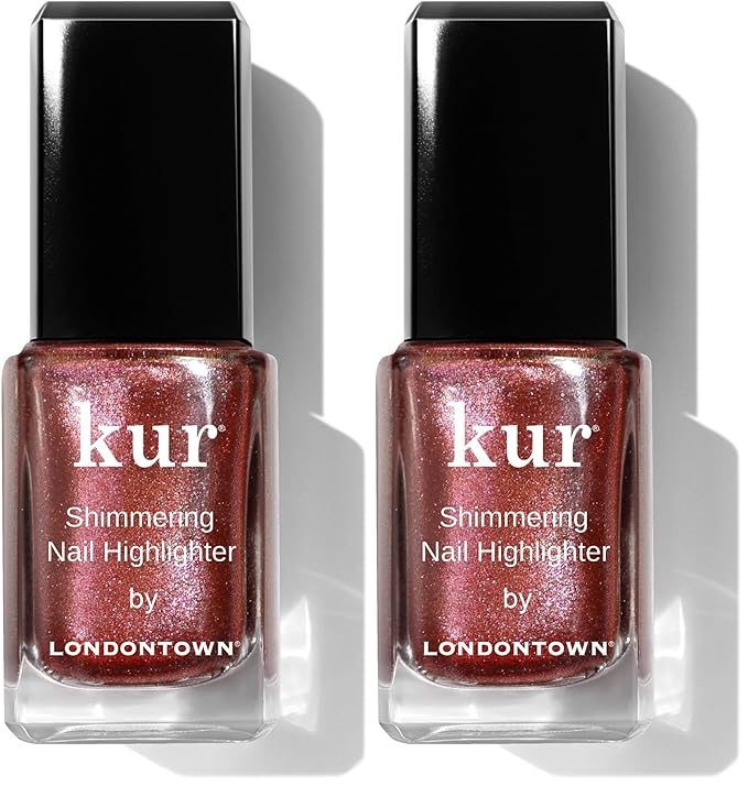 LONDONTOWN Shimmer Nail Highlighter - Multi-Dimensional Iridescent Finish Nail Polish Treatment, Vegan Cruelty Free, Shimmery Copper Rose Gold, Molten - .40fl oz (Pack of 2)