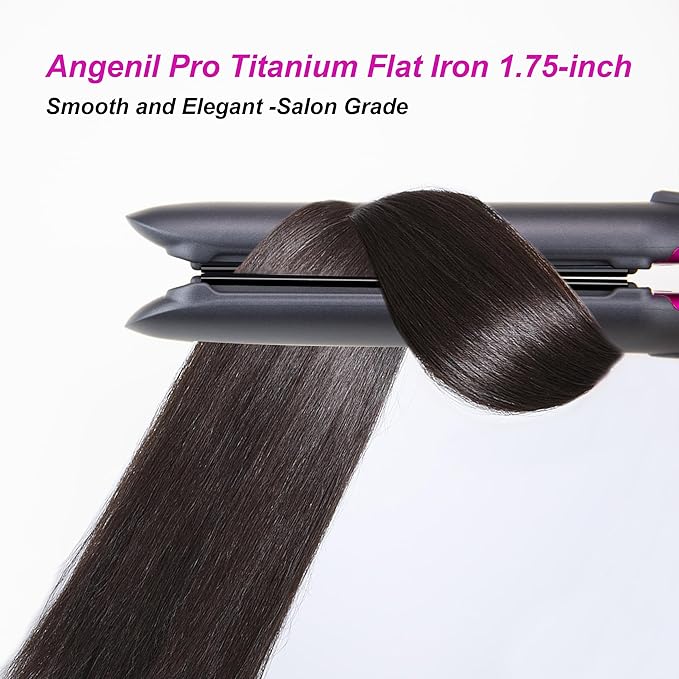 ANGENIL Hair Straightening Iron, 1.75 Inch Wide Flat Iron, 2 in 1 Straightener and Curler, Professtional Straightening Flat for Women Long Hair Thick Hair Wigs, Anti-Scald, LCD, 15S Fast Heating