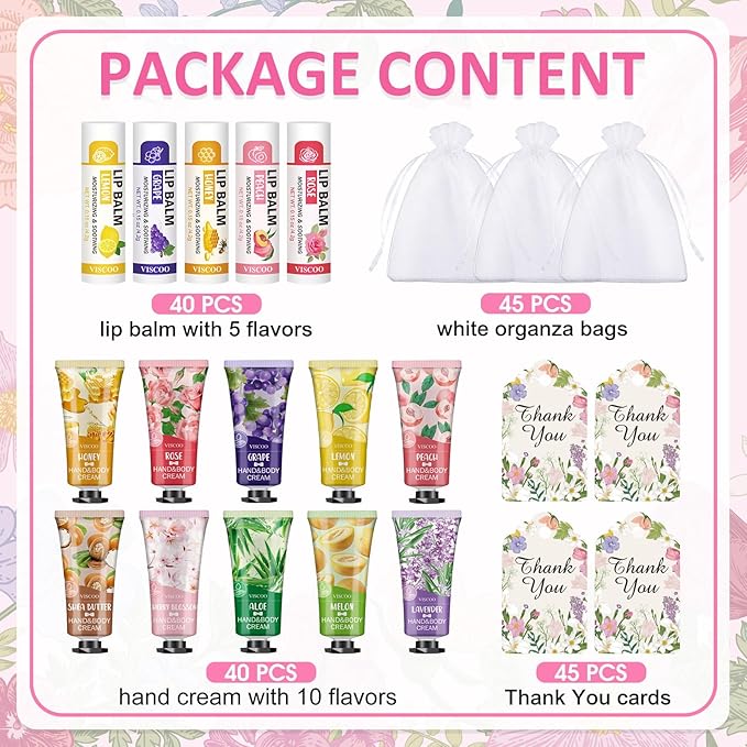 40 Sets Hand Cream Bulk and Lip Balm Bulk Gift Set, Bridal Shower Party Favors and Wedding Favors for Guests with Thank You Card Organza Bags, Baby Shower Favors, Thank You Gifts for Women