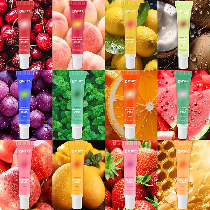Dmsky Lip Gloss Bulk 12 Pack, Hydrating Squeeze Clear Lip Gloss Set with Shea Butter, Moisturizing High Shine Glossy Lip Oil for Dry Chapped Lips-12 Flavors